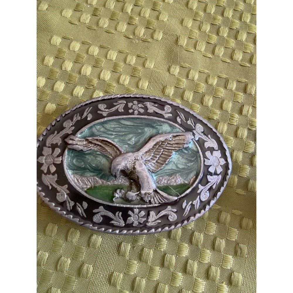Vintage 1985 Siskiyou Eagle Bird of Prey Oval Belt Buckle Made in Oregon